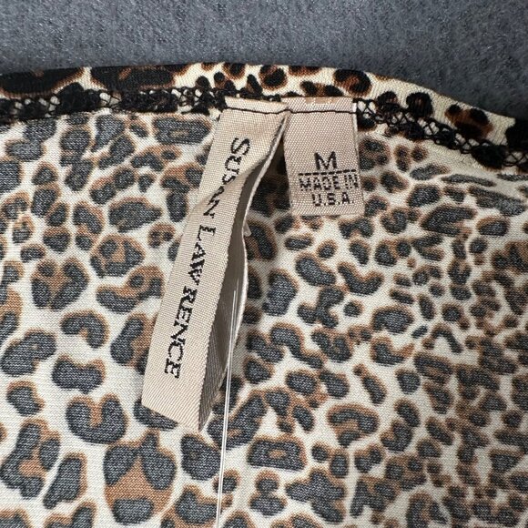 Susan Lawrence Leopard Print Top Med 3/4 Sleeve Ruched V-Neck Made In USA - Picture 7 of 11